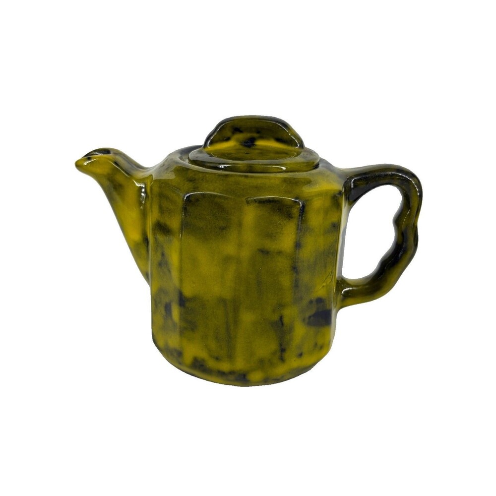 Vintage Syracuse China Teapot Green Black Mottled Glaze 1965 Restaurant Ware
